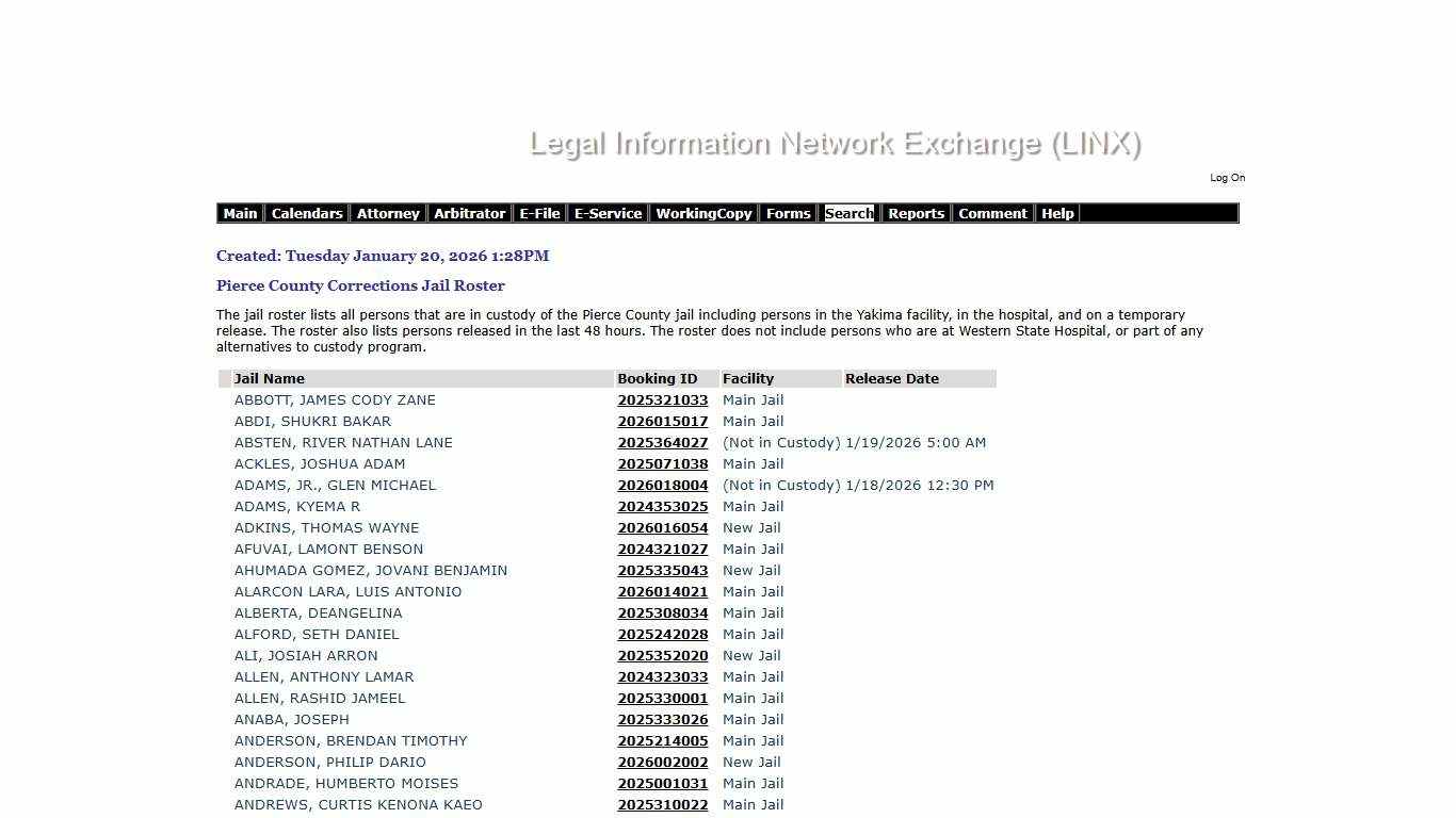 Pierce County Public Jail Roster